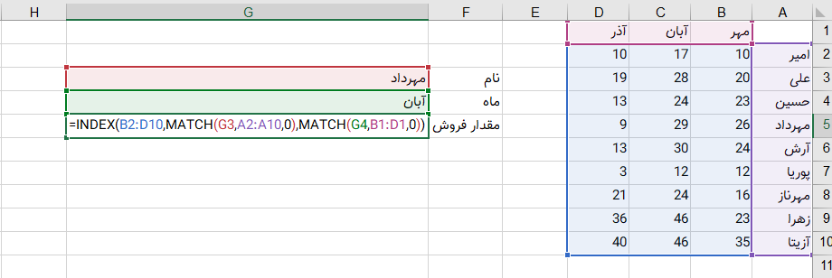 ترکیب index و match