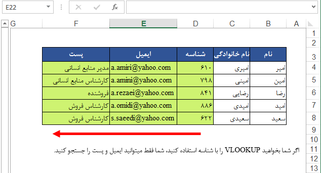 تابع vlookup در اکسل