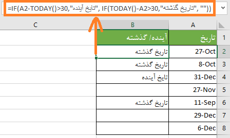 مثال 2 تابع IF همراه با تابع ()TODAY