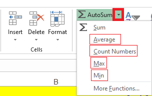 autosum-محاسبه میانگین، ماکسیمم و مینیمم