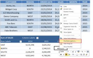 سلول های خالی در پیوت تیبل (pivot table)