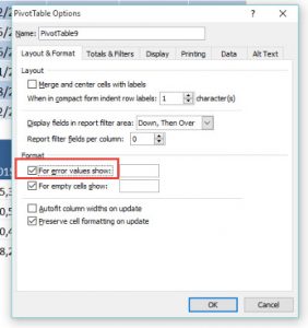 مقادیر خطا در پیوت تیبل (pivot table)