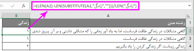 نحوه شمارش کلمات خاص در یک سلول