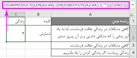 شمارش کلمات خاص در یک محدوده