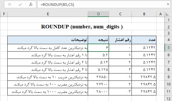تابع ROUNDUP