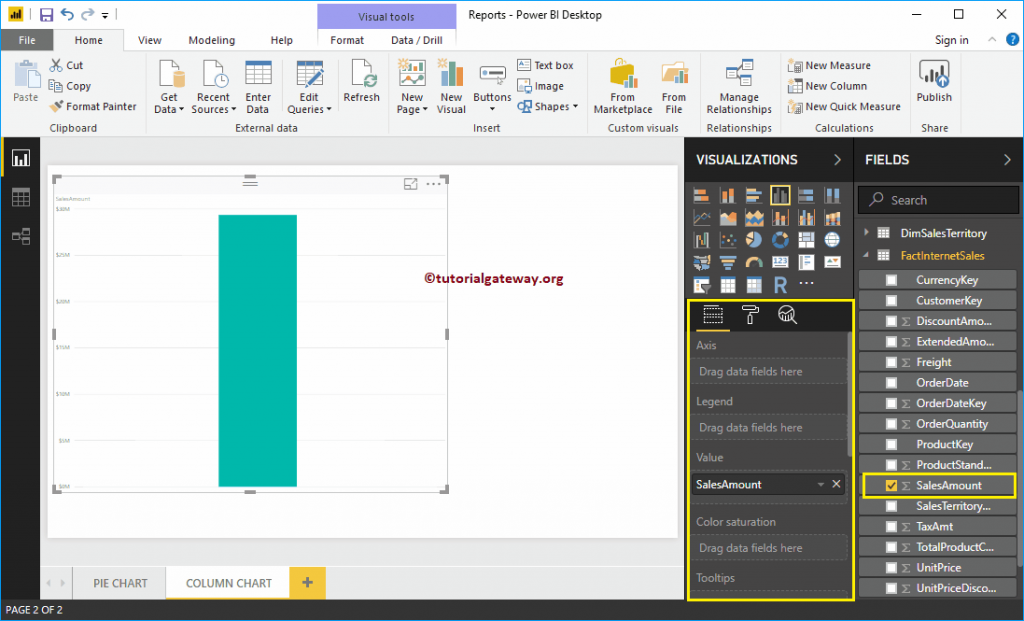 نمودار ستونی  Column Chart در پاور بی آی Power Bi