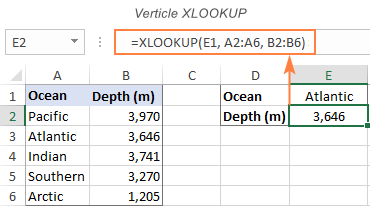جستجوی عمودی با xlookup