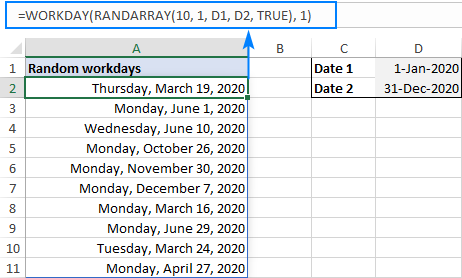 ایجاد روزهای کاری تصادفی با randarray