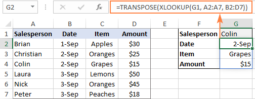 xlookup و تابع transpose