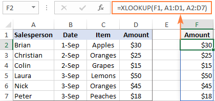 xlookup و برگرداندن یک ستون