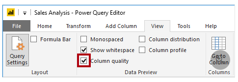 بررسی کیفیت ستون column Quality